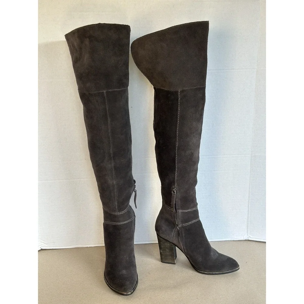 Dolce Vita Over the Knee Suede Boots Dark Gray Leather Size 6 OTK‎ 25